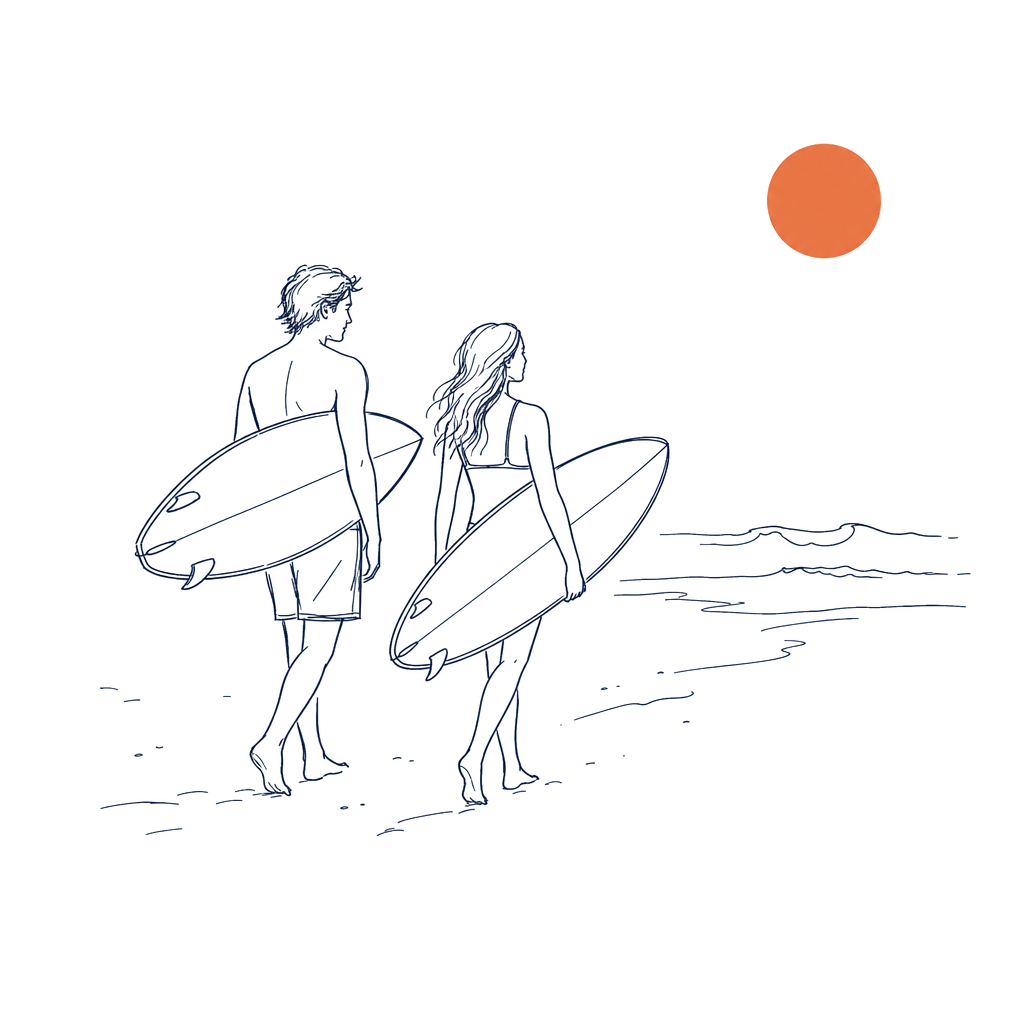 Illustration: Zwei Menschen beim Surfen