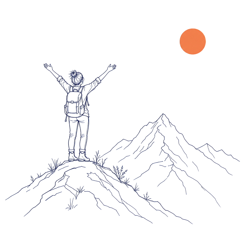 Illustration: Person auf einem Berggipfel in der Natur